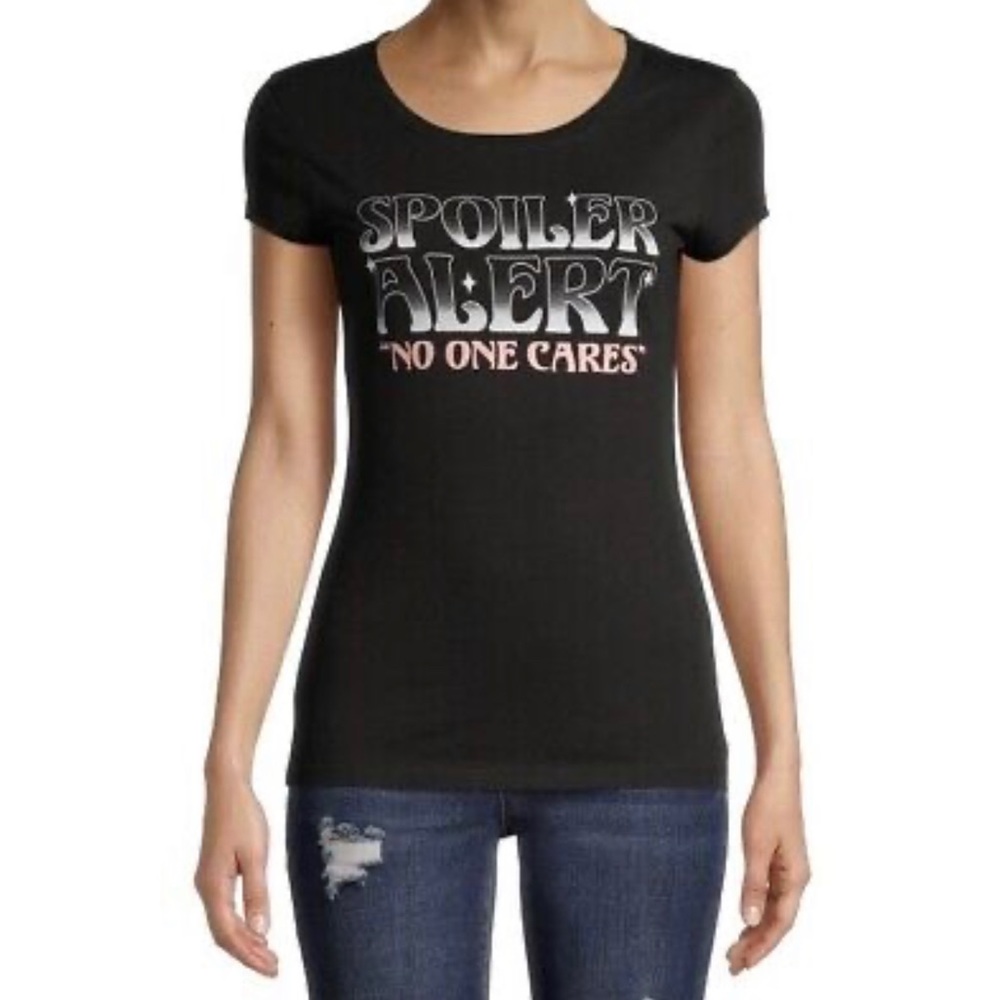 Wound Up Juniors Graphic Tee XS Black Spoiler Alert No Cares